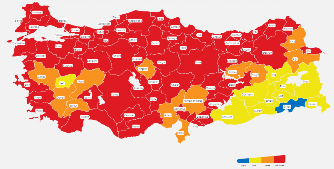 Türkiye’nin koronavirüs risk haritası güncellendi! (Düşük, orta, yüksek çok yüksek riskli iller) İllerin risk grupları değişti! Hangi il ne renk oldu?